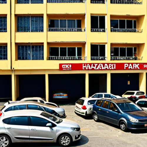 Home 6 **A crowded apartment building parking lot with cars haphazardly parked. Emphasize the frustration and chaos of limited parking spaces. Include Bengali signage and details.**