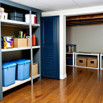 **

A well-maintained basement with a dehumidifier running. Shelves organize items stored off the floor in airtight containers. Walls are visibly treated with waterproofing. Good lighting and ventilation are apparent. "Safe for work," "appropriate content," "fully clothed," "family-friendly," "professional," "perfect anatomy," "correct proportions," "natural pose."

**