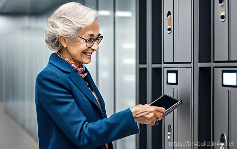 건물 내 무인 택배함 설치 - **Prompt 1: Seamless Package Retrieval for All Ages**
    "A brightly lit, modern apartment lobby fe...