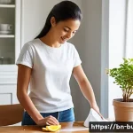 실내 공기질 관리 - **Natural Cleaning and Fresh Air:**
    A bright and airy living room, bathed in soft, natural dayli...