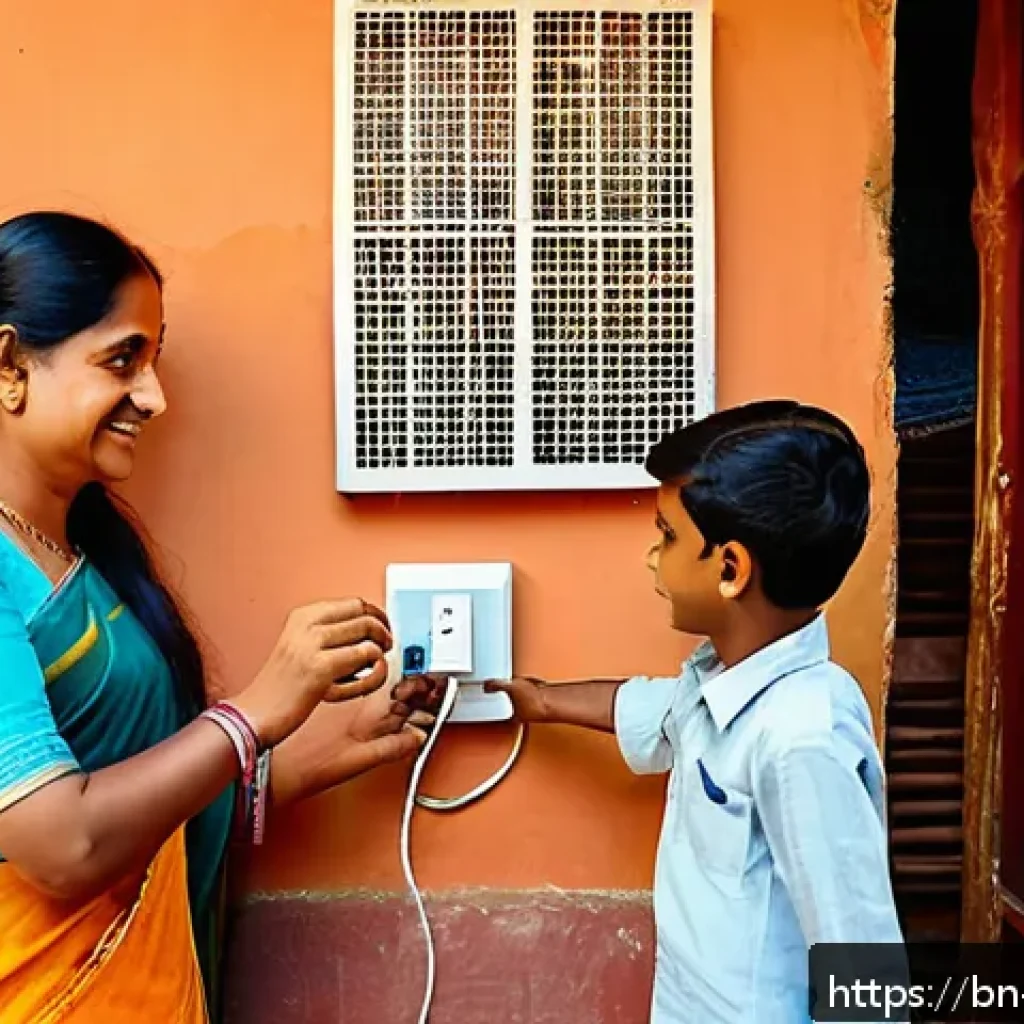 공용 전기료 분쟁 사례 - A detailed illustration of a Bengali family at home managing their electricity usage consciously: a ...