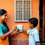 공용 전기료 분쟁 사례 - A detailed illustration of a Bengali family at home managing their electricity usage consciously: a ...
